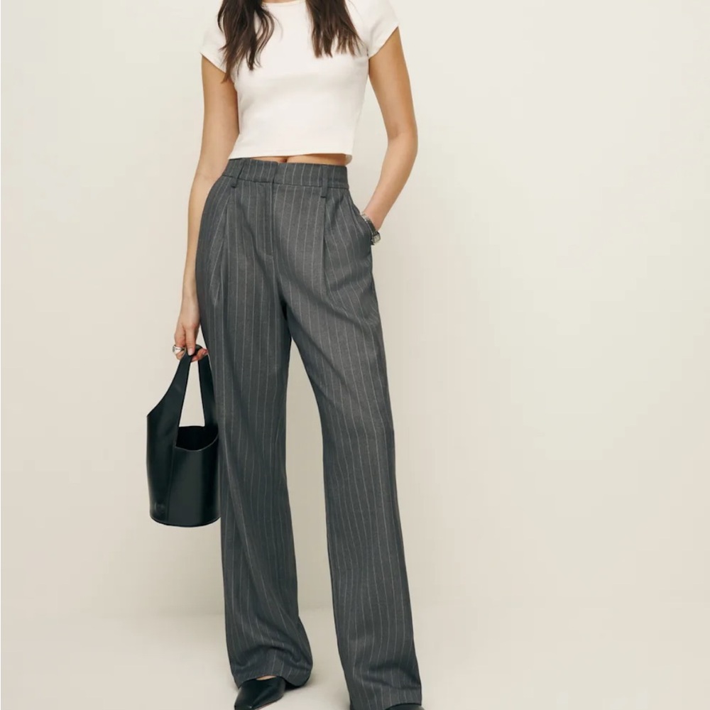 Reformation Gray Wide Leg Pants Mid Waist